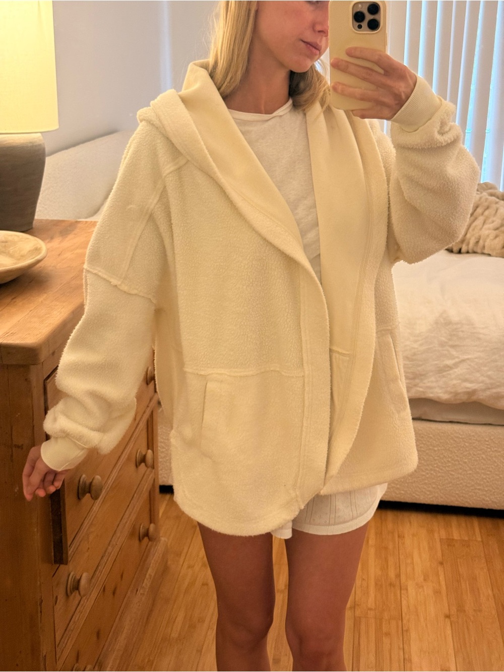 Free People Cream Oversized Hoodie — XS